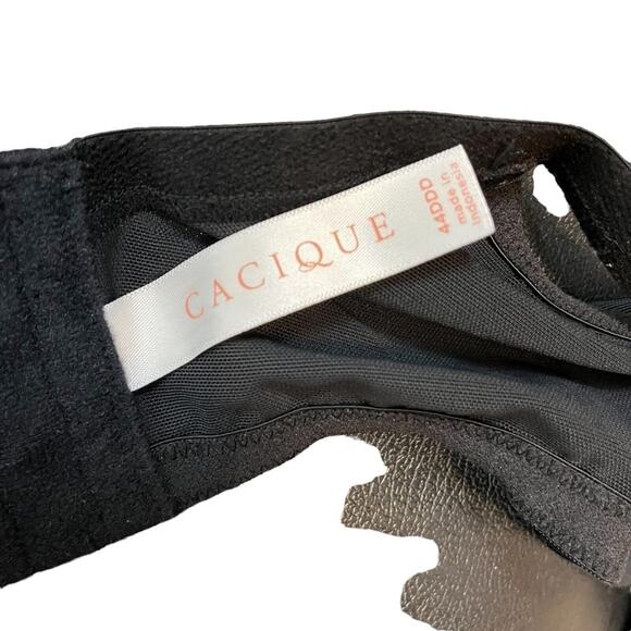 Cacique Black Modern Lace Covered LL BALC Nude Lined Underwire Bra Floral 44DDD - Picture 15 of 16